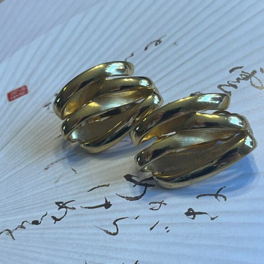 Vintage 80s Oversized Large Woven Chunky Gold Tone Statement Earrings